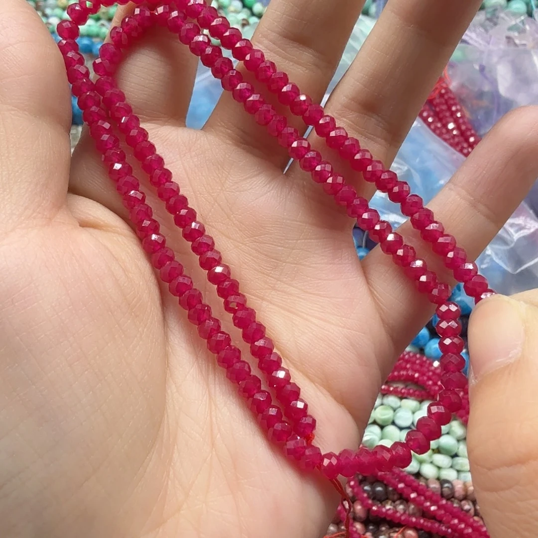 水晶未镶嵌珠宝半成品4m红宝算盘切面一条