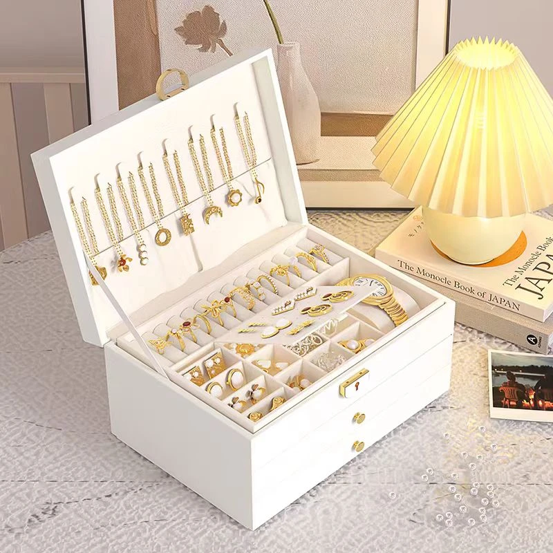 首饰盒高档精致抽屉耳环项链饰品收纳盒大容量手饰防氧化黄金珠子