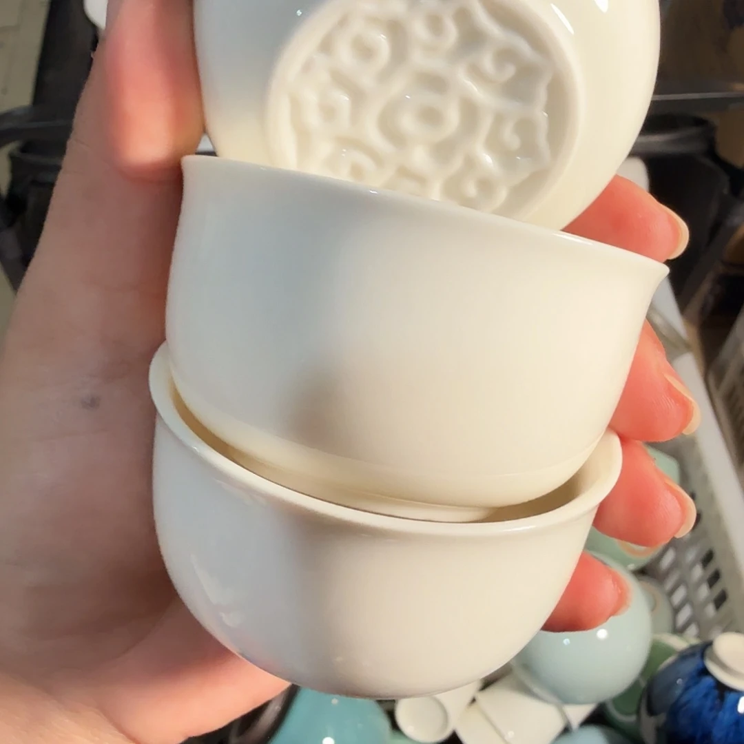 微瑕工厂清仓羊脂玉瓷三杯