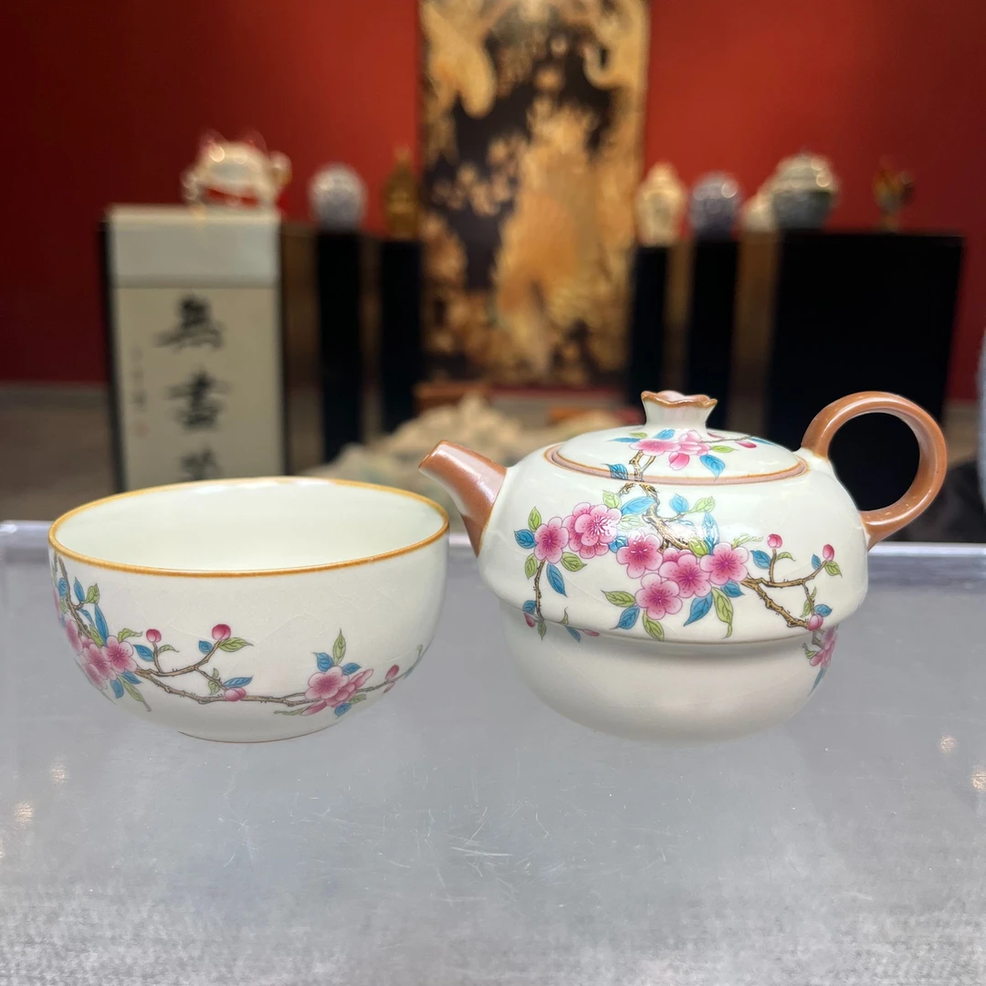 当代 旅行套汝窑桃李春风（一壶一杯）@762