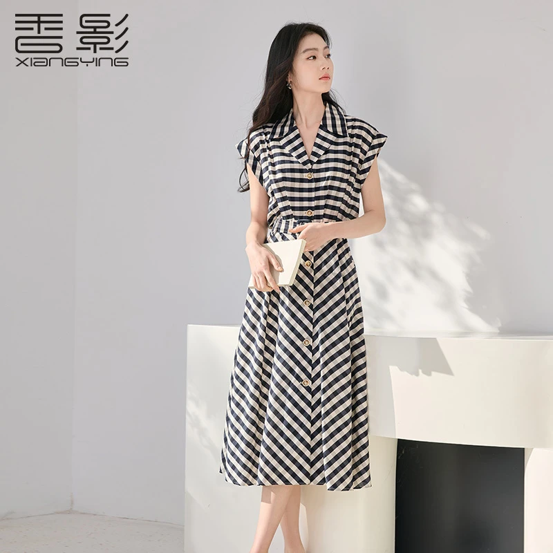 【直播专享】Q4043420连衣裙 香影法式格子连衣裙女夏装新款显瘦