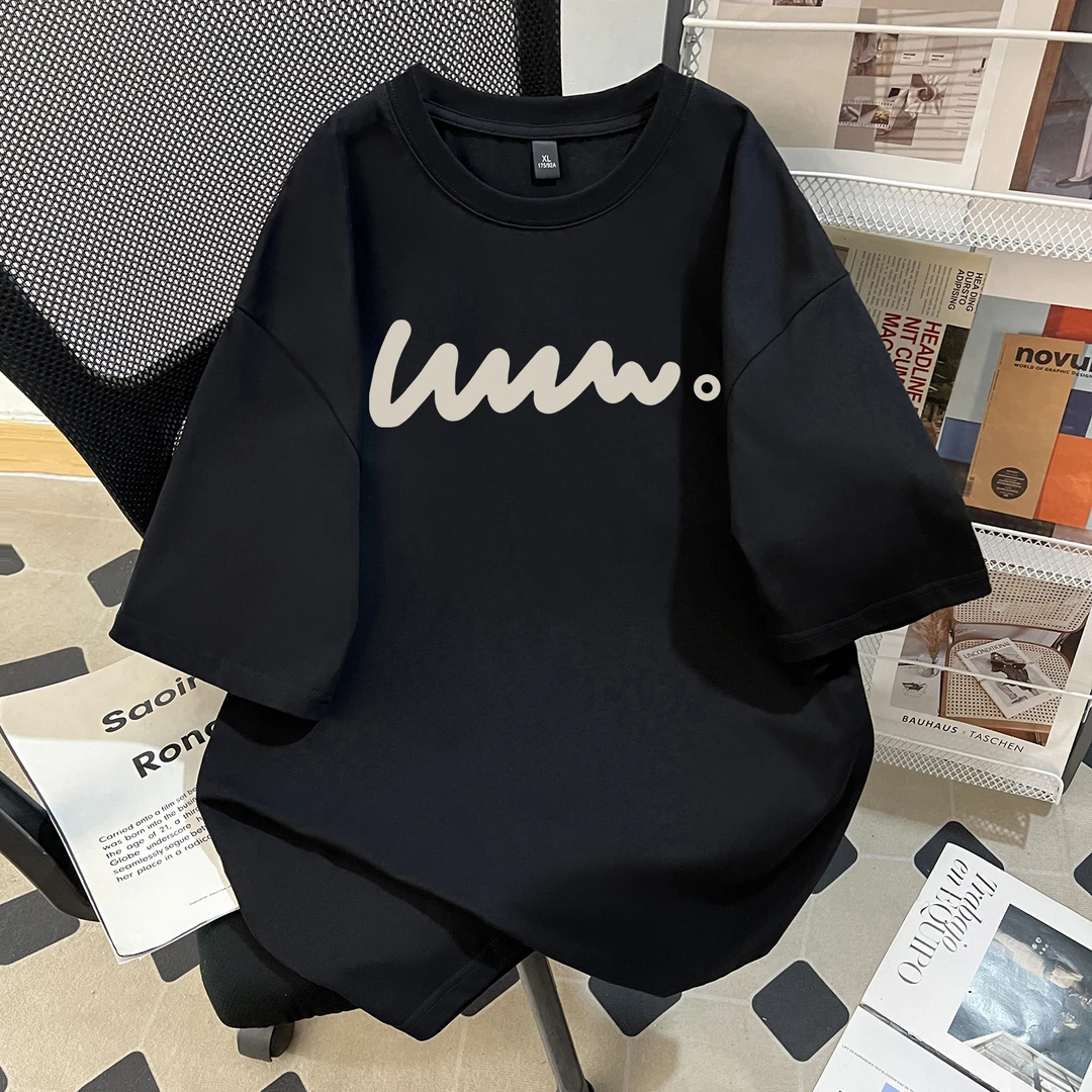 重磅纯棉男女款短袖T恤百搭圆领宽松潮流休闲ins小众印花上衣