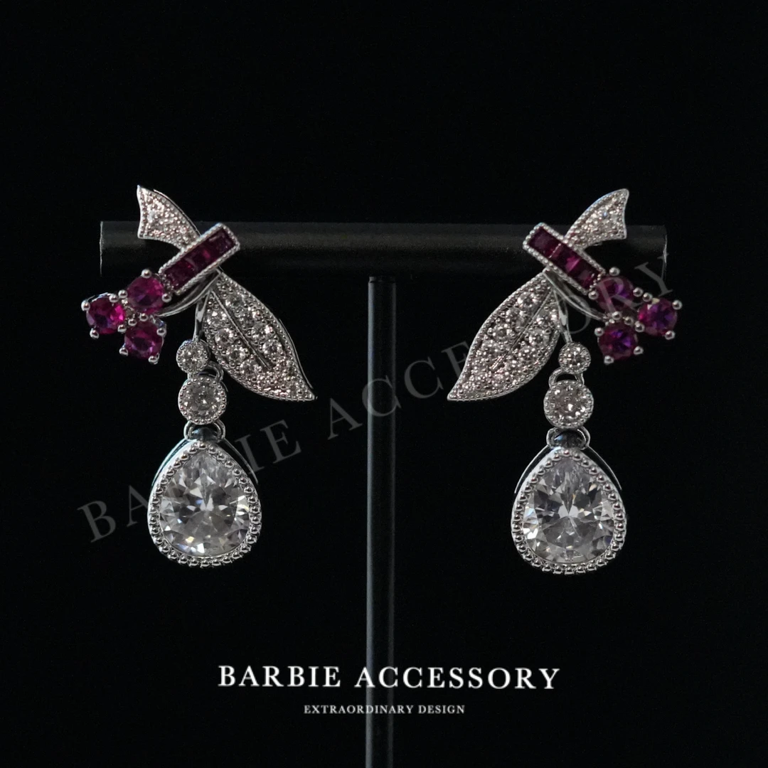 铜合金合成锆石耳饰 【星坠魅意】法式中古轻奢设计款高级感耳钉