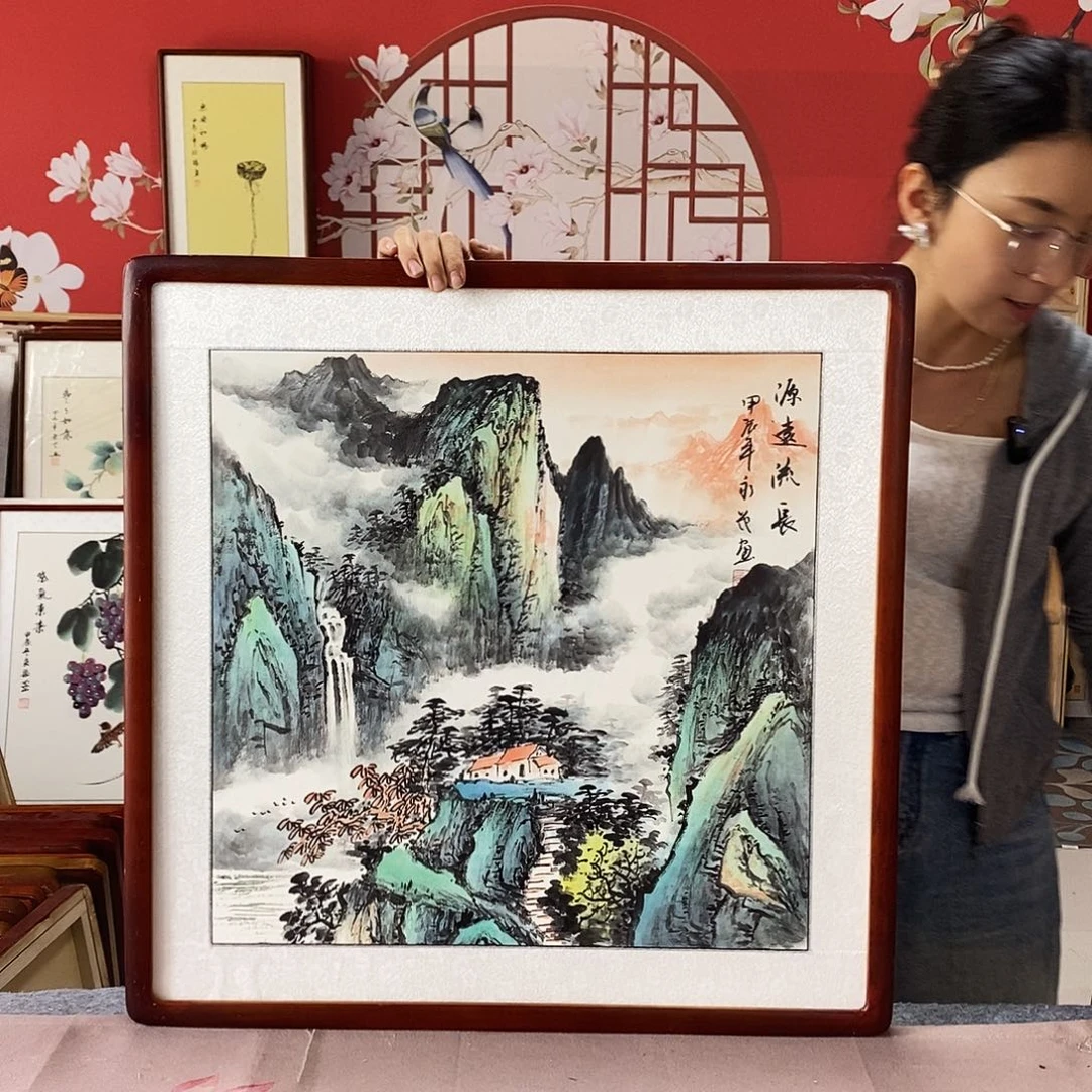国画手写手绘带框包邮62✖️62国画作品