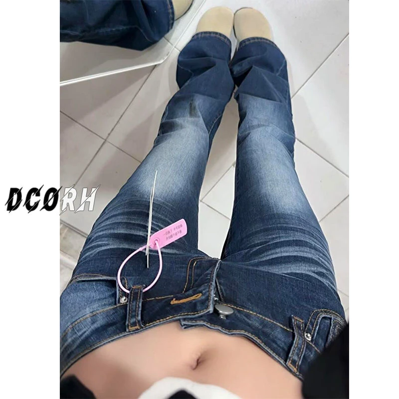 美式辣妹低腰微喇叭牛仔裤2025春季新款复古蓝修身超显腿长马蹄裤