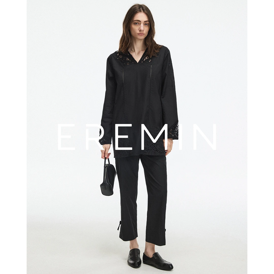 DE Mincollection镂空刺绣衬衫/重工蕾丝刺绣全棉廓形衬衫40155