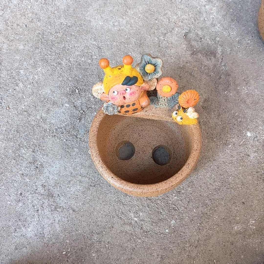 泥塑不**鱼古镇炻陶花盆