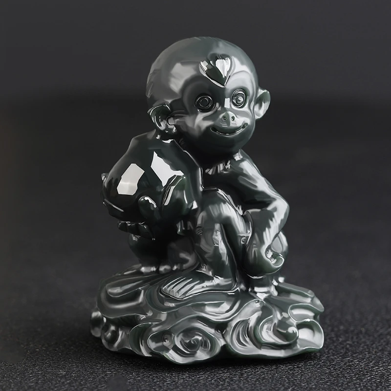 天然和田玉黑青玉猴子小摆件十二生肖玉石猴贺寿猴家居装饰品送礼