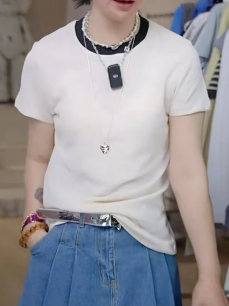 【济州岛】撞色拼接领简约短袖T恤 1555