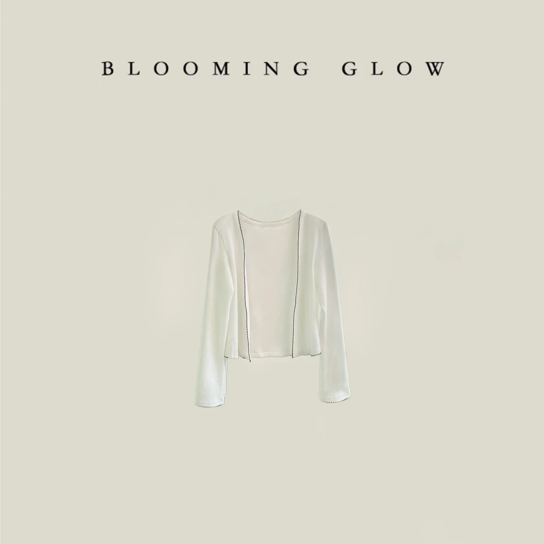 BLOOMING GLOW 辛德瑞拉 华夫格绣修边 开衫背心 两件套  均码