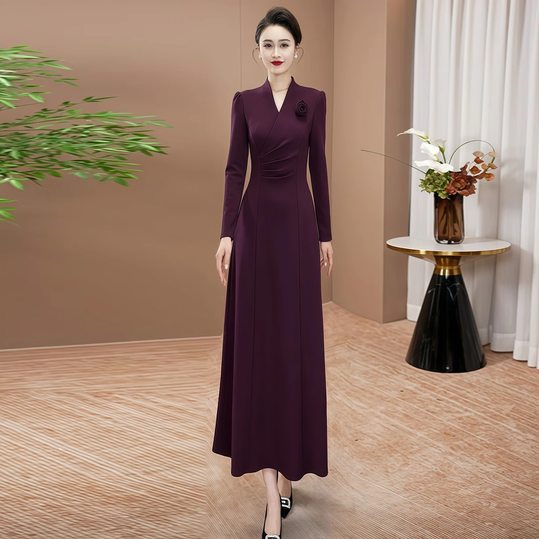 气质高贵收腰连衣裙2025秋季新款修身显瘦喜婆婆婚宴礼服长裙02