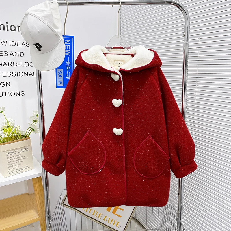 冬季新款2024年女大童加绒保暖亲子洋气长款呢大衣zb5053简约童品