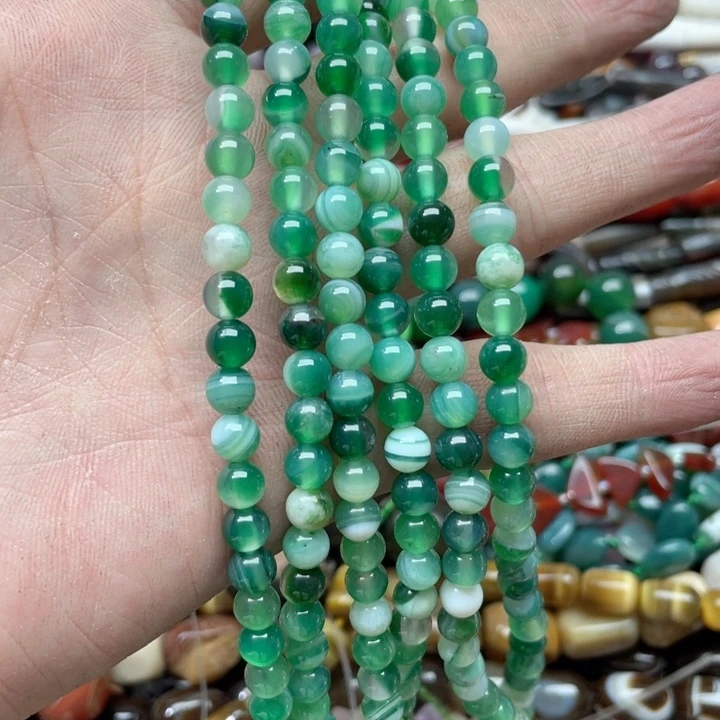 玛瑙/玉髓合金珠宝半成品一条6mm绿玛瑙