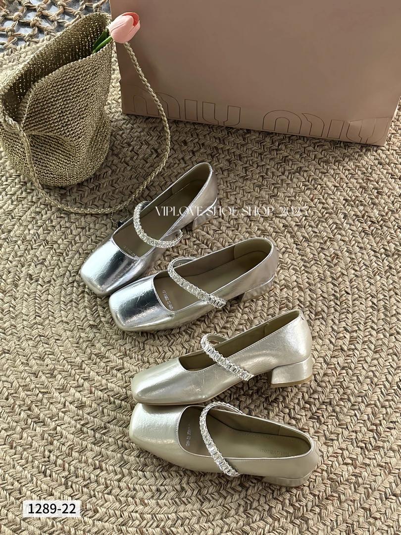 【海南简爱】百搭低跟鞋水钻一字带方头玛丽珍鞋 1289-22