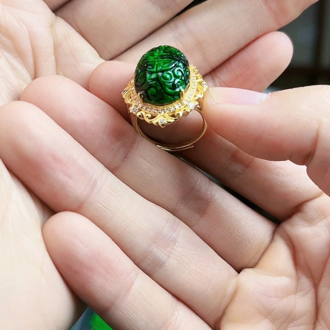 翡翠戒指银S925镶嵌戒指