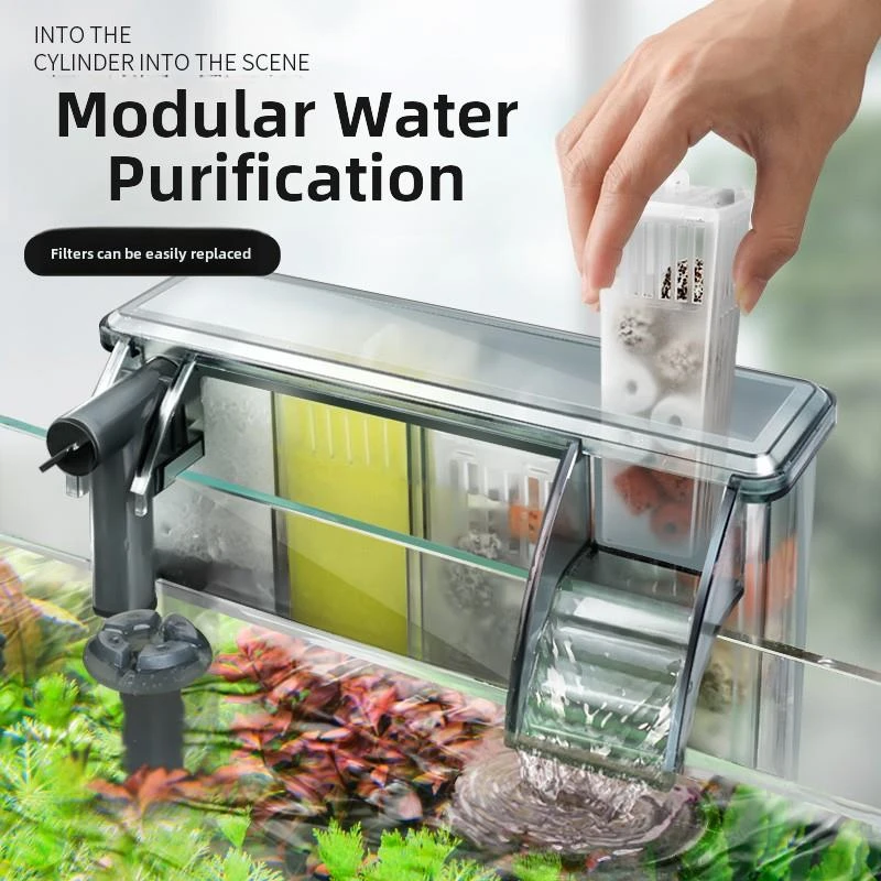 鱼缸过滤加氧一体机循环水泵小瀑布壁挂式过滤桶净水三合一过滤器