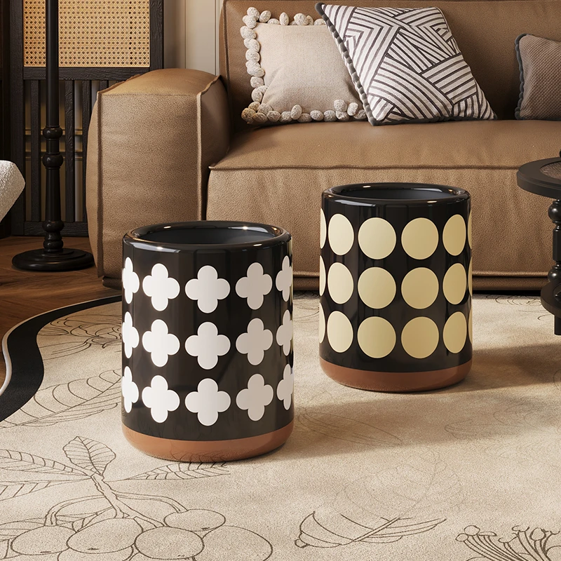 美世达垃圾桶家用高颜值2025新款中古风客厅卧室双层大容量纸篓