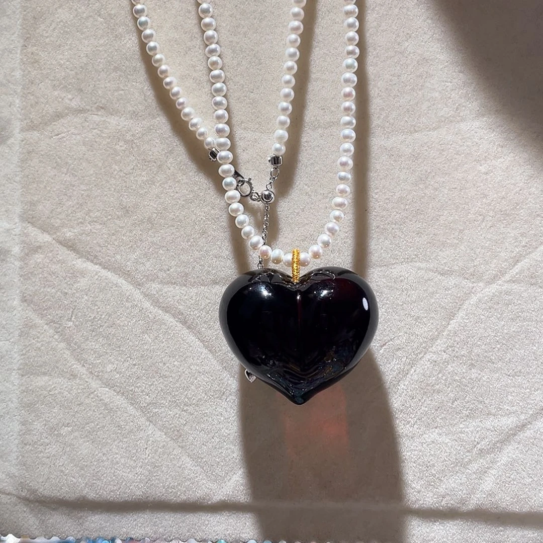 琥珀银S925镶嵌颈饰原创