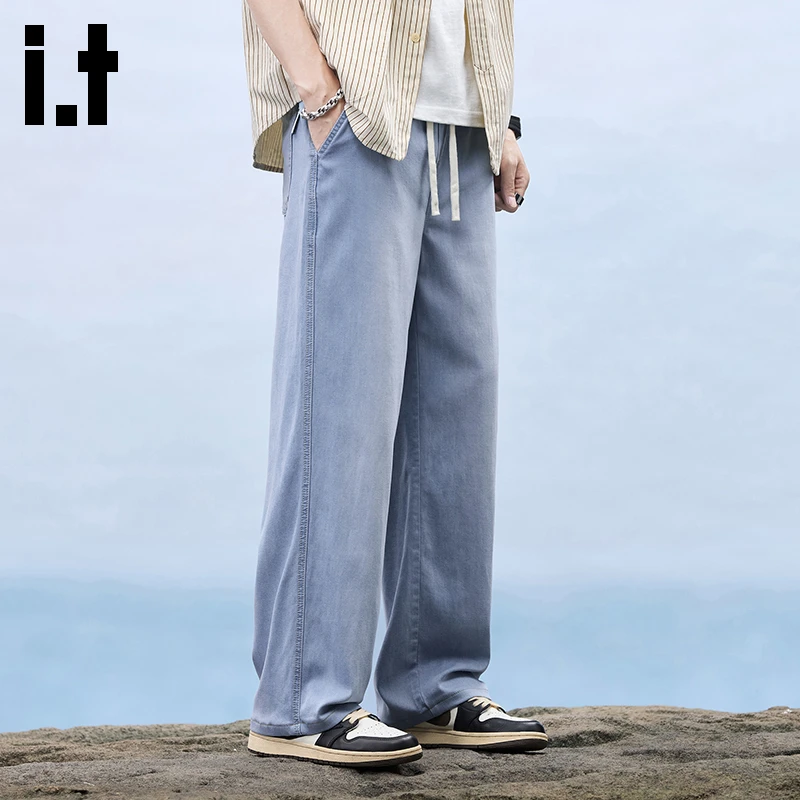 i.t izzue潮牌牛仔裤显高宽松直筒裤子男士凉感薄款弹力百搭长裤