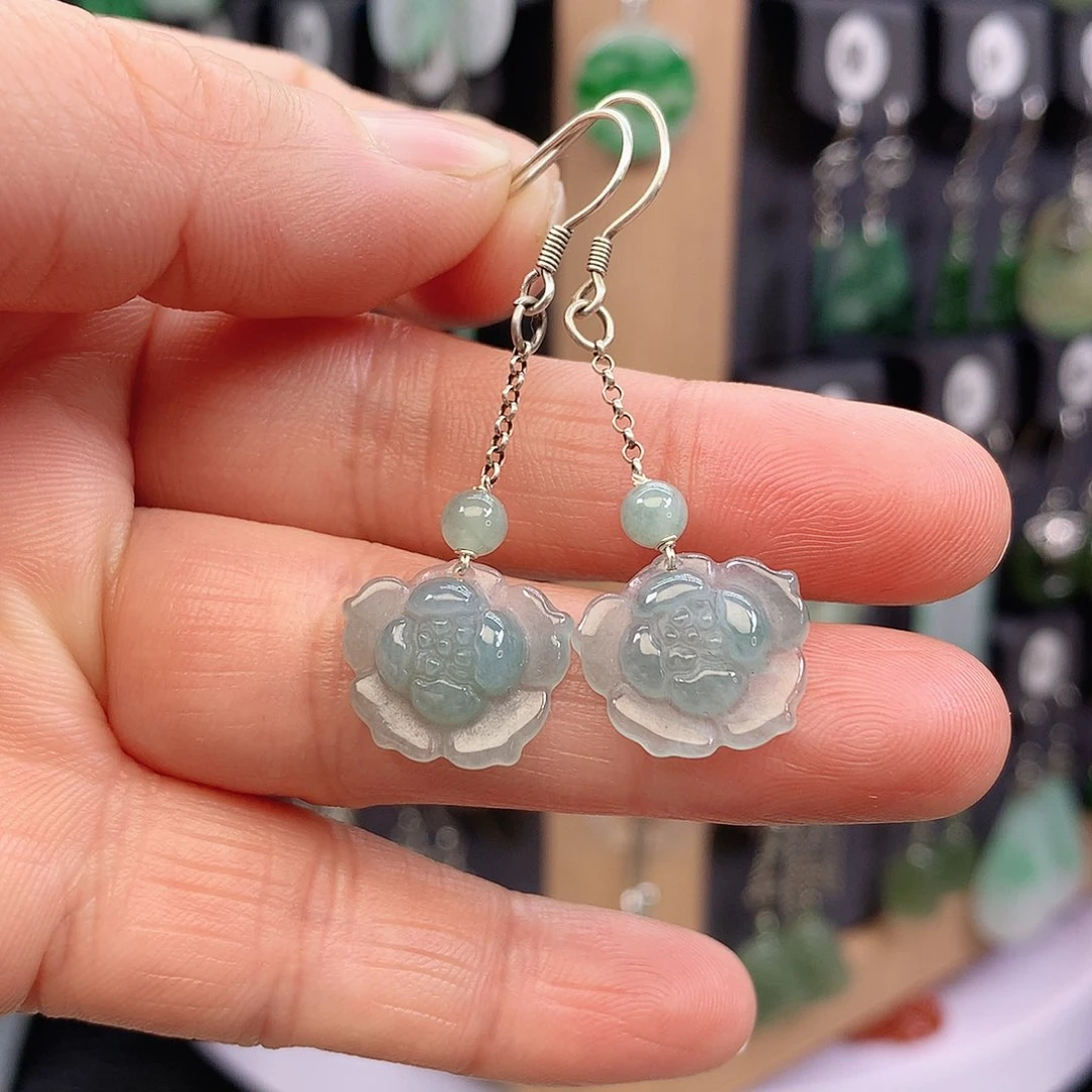 翡翠银S925镶嵌耳饰精美