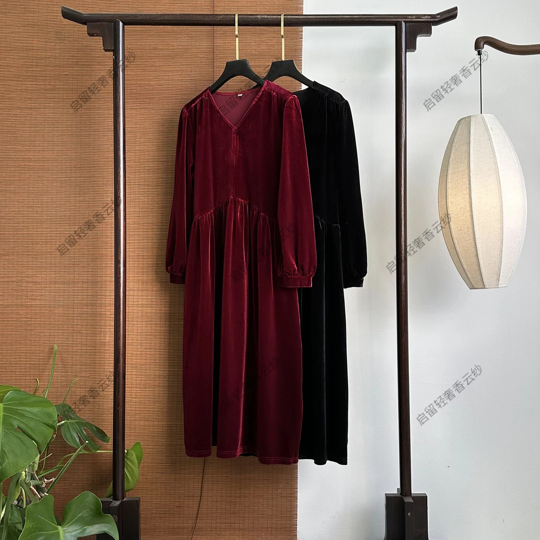 【253376】 丝绒连衣裙 新中式秋冬款  复古连衣裙