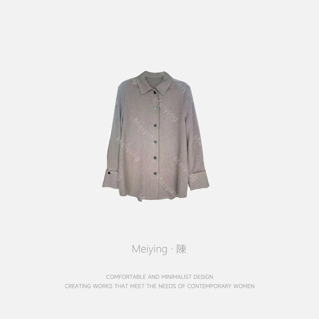 Meiying-100山羊绒翻领衬衣开衫百搭外套YA5DQ017