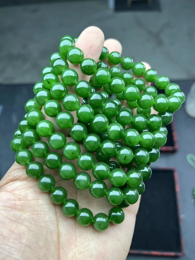 和田玉俄罗斯六号坑【碧玉菠菜绿】手串卡9+ 多样性发一