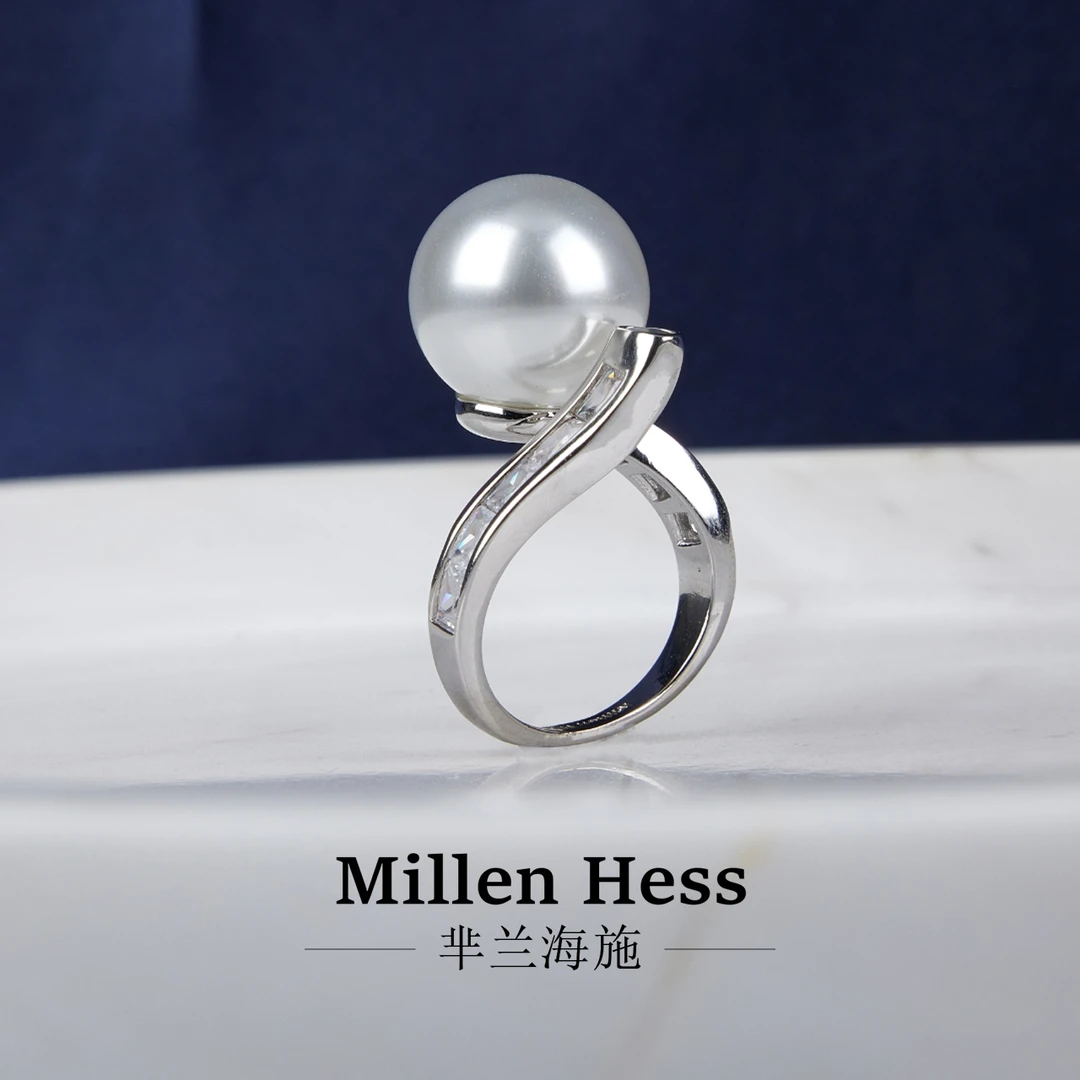 铜合金仿珍珠戒指 福圆戒指白色女款轻奢小众高级感ins网红同款