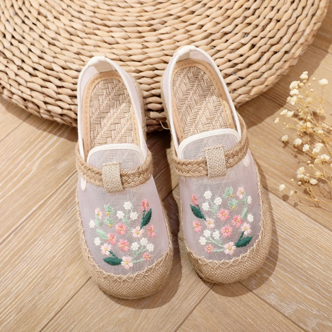 夏季新款绣花拖鞋民族风老北京布鞋女古风汉服休闲透气欧根纱网鞋