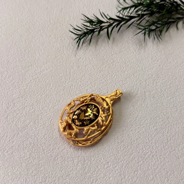 铁合金吊坠 【六六中古】孤品复古金镶嵌吊坠ew1926