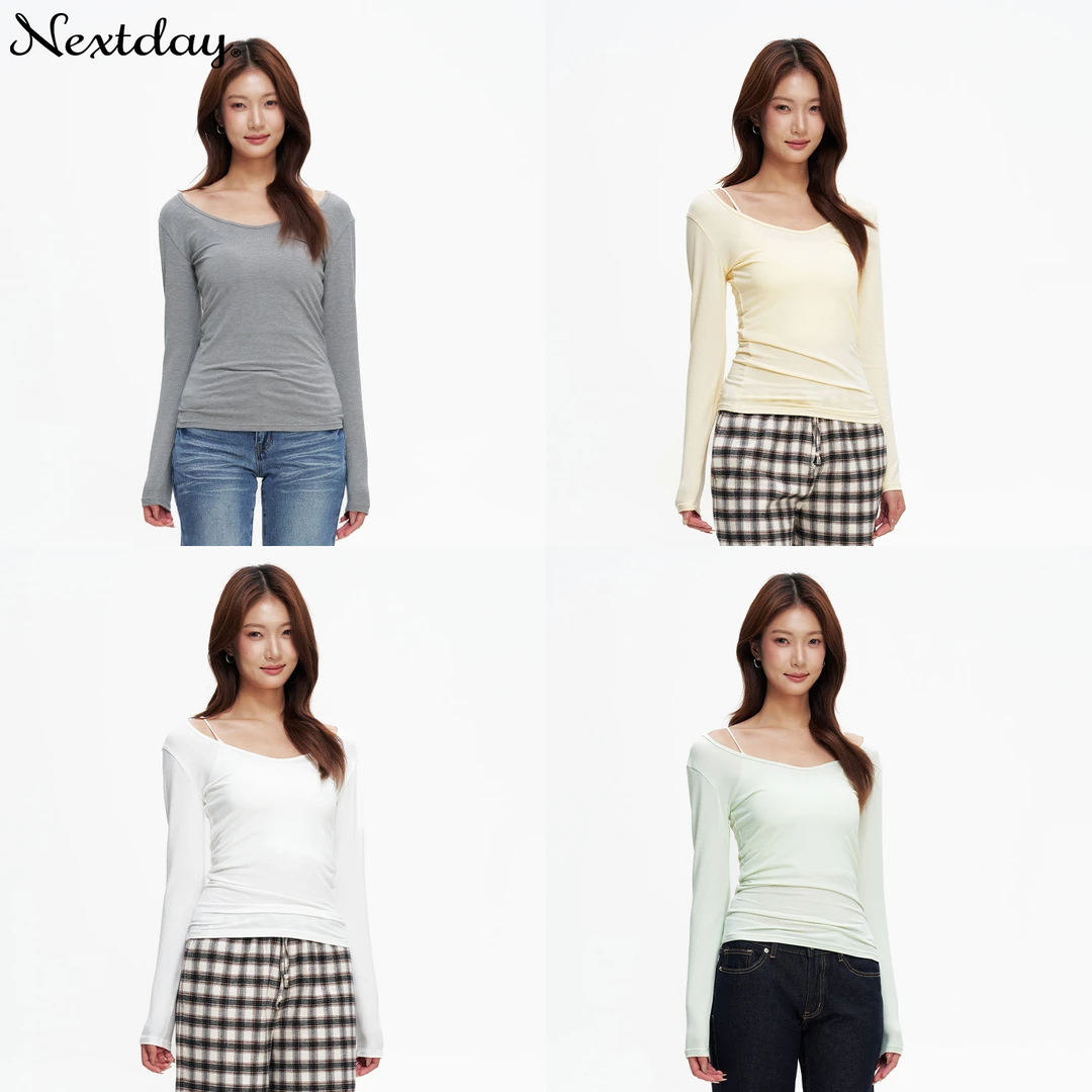 nextday舒弹亲肤u领打底衫女长袖t恤上衣秋冬新款修身正肩内搭