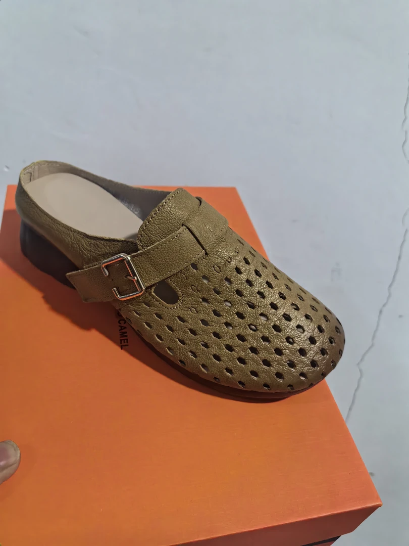 98630头层牛皮厚底复古手工博肯半拖