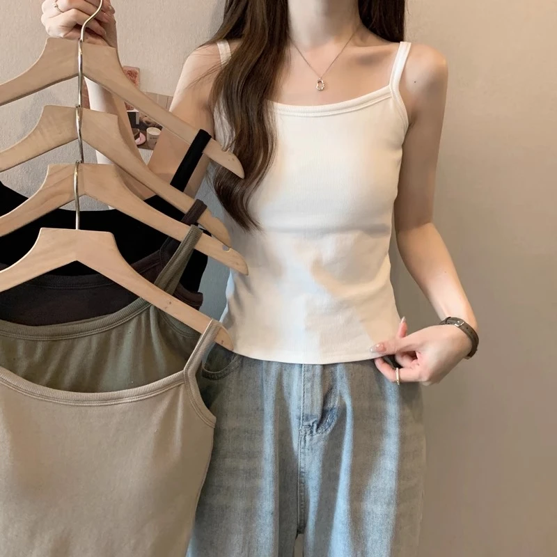 吊带女西装内搭2025夏季棉质小背心打底无胸垫白色遮副乳外穿上衣