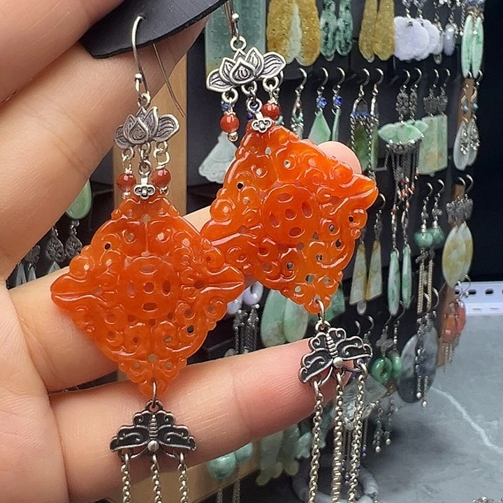 ꧁***꧂翡翠银S925镶嵌耳饰