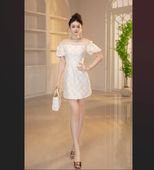 【显瘦穿搭】夏季高短裙扎花基本款风景连衣裙日常优雅白色51322