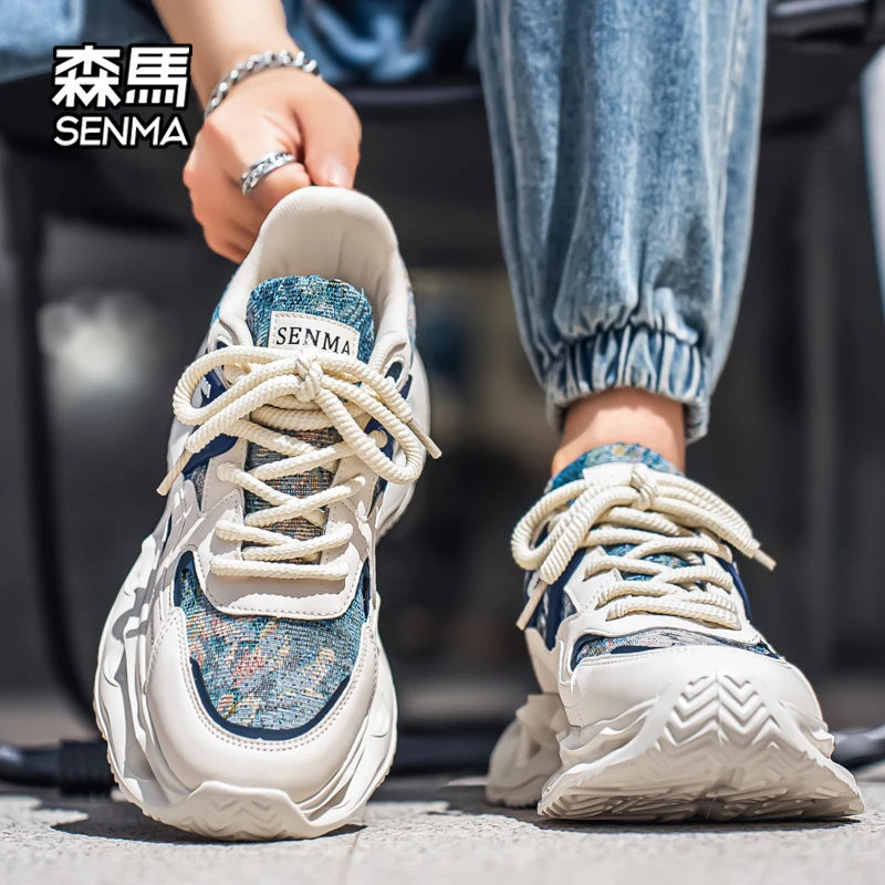 森马男鞋百搭厚底增高运动老爹鞋男帆布刺绣风小众个性男士休闲鞋