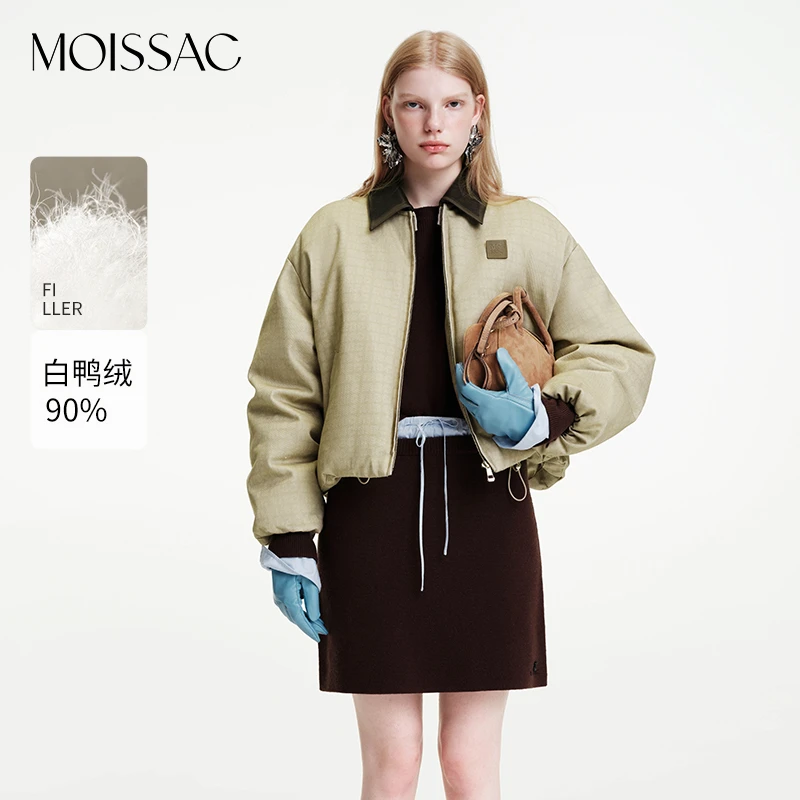 【星线好物】商场同款 摩萨克2025复古巴恩风PU皮翻领羽绒服外套
