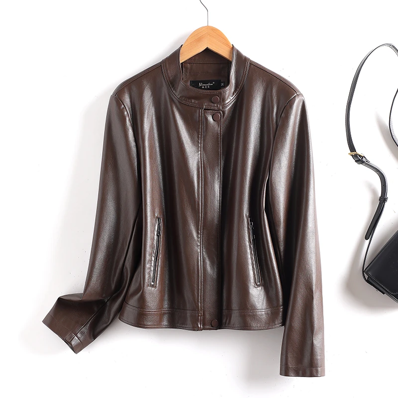 【海宁纯皮皮衣女】2025年新春大促机车羊纹休闲皮夹克时尚百搭外套