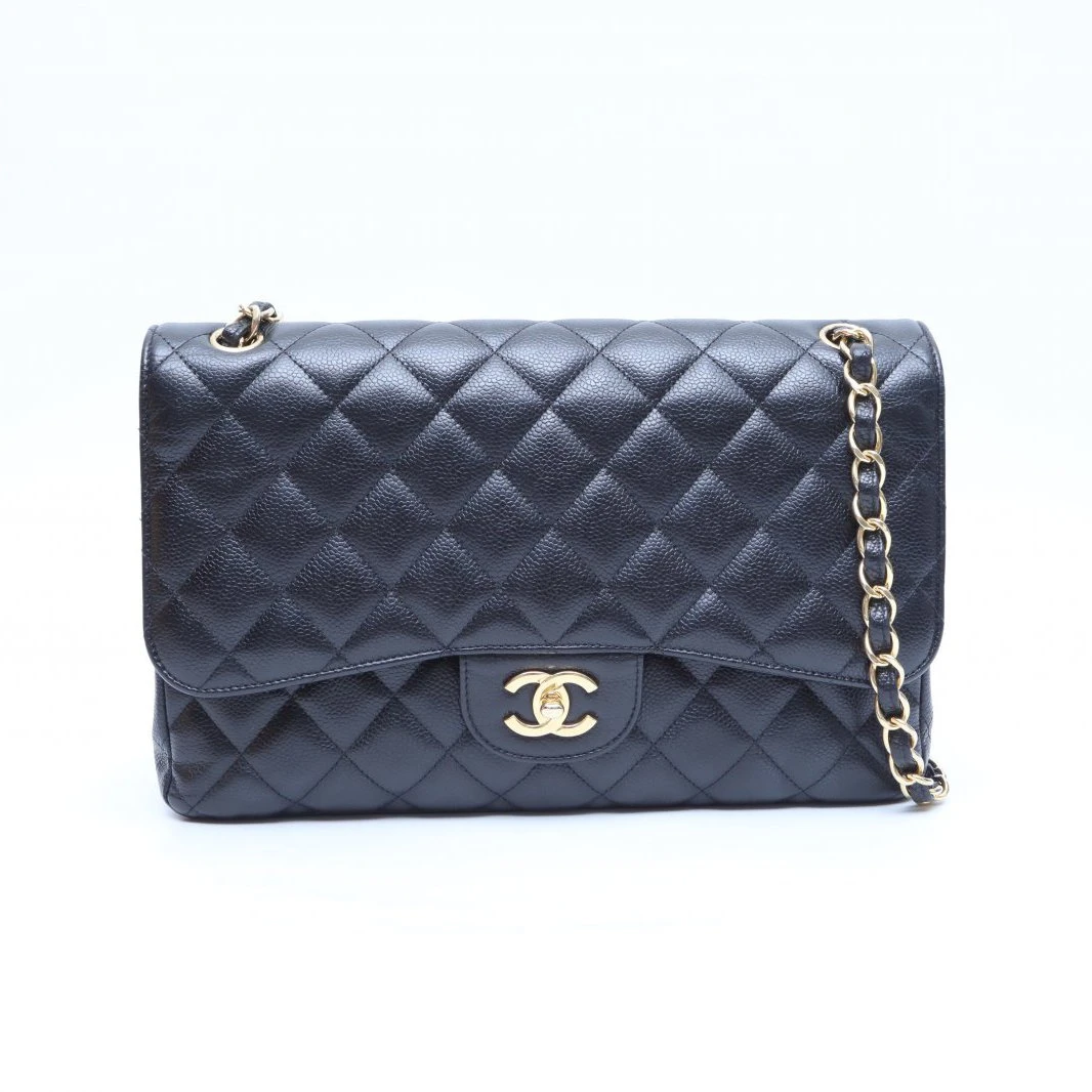 95新 Chanel/香奈儿 小花黑黑CF 口盖包 JUMBO 14开 金扣