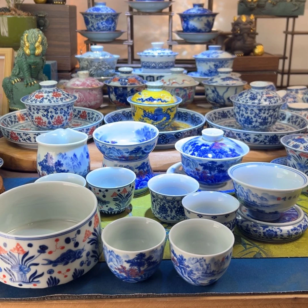 聆***落景德镇陶瓷清流胜境套装6个客杯，茶洗一个