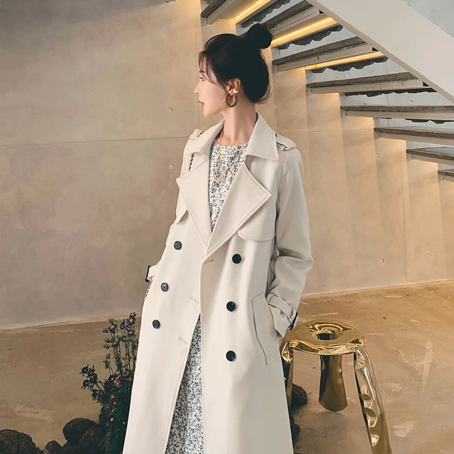 赫本风超好看法式正肩风衣外套女春秋新款气质中长款垂感大衣女款