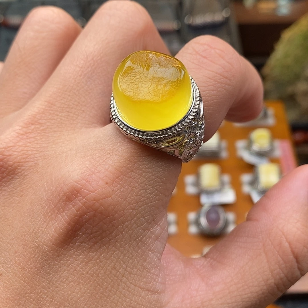 蜜蜡银S925镶嵌戒指