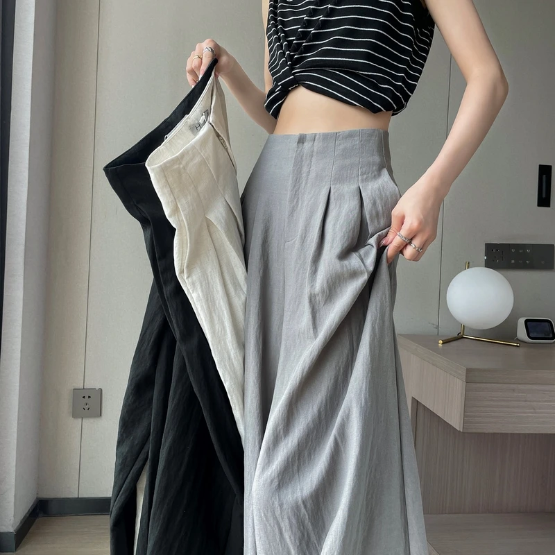 实拍现货2025夏季新款亚麻冰丝阔腿裤高腰棉麻山本裤薄款休闲裤女