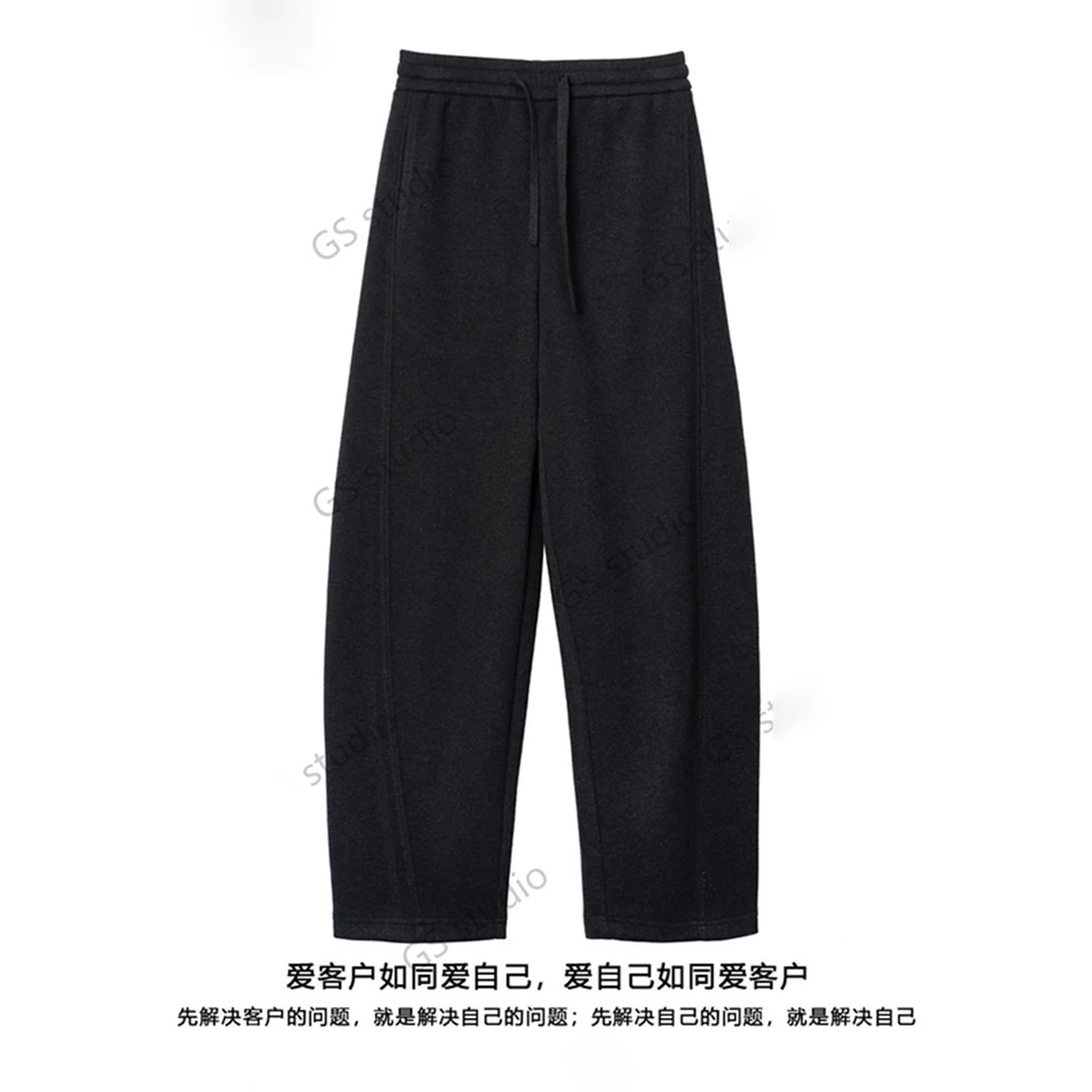 醋酸羊毛阔腿裤女冬季2025新款加绒加厚高腰抗皱显瘦休闲弯刀裤子
