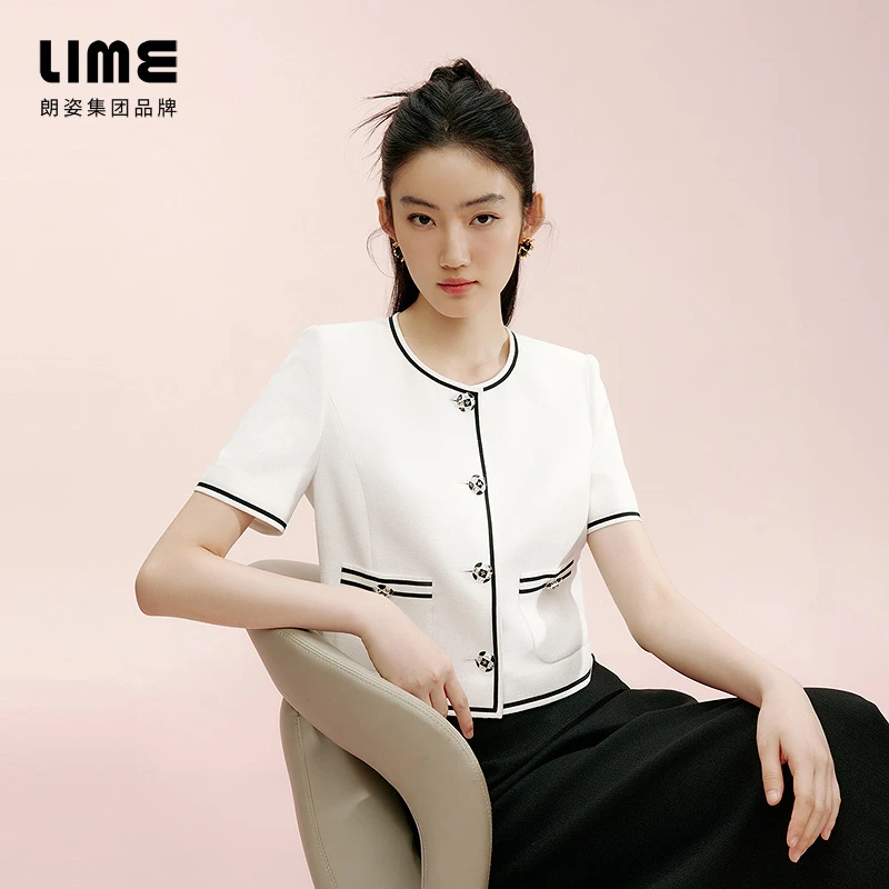 LIME/莱茵【海盐初夏】夏季小香风千金感上衣外套白色LDGB3AWCJ303