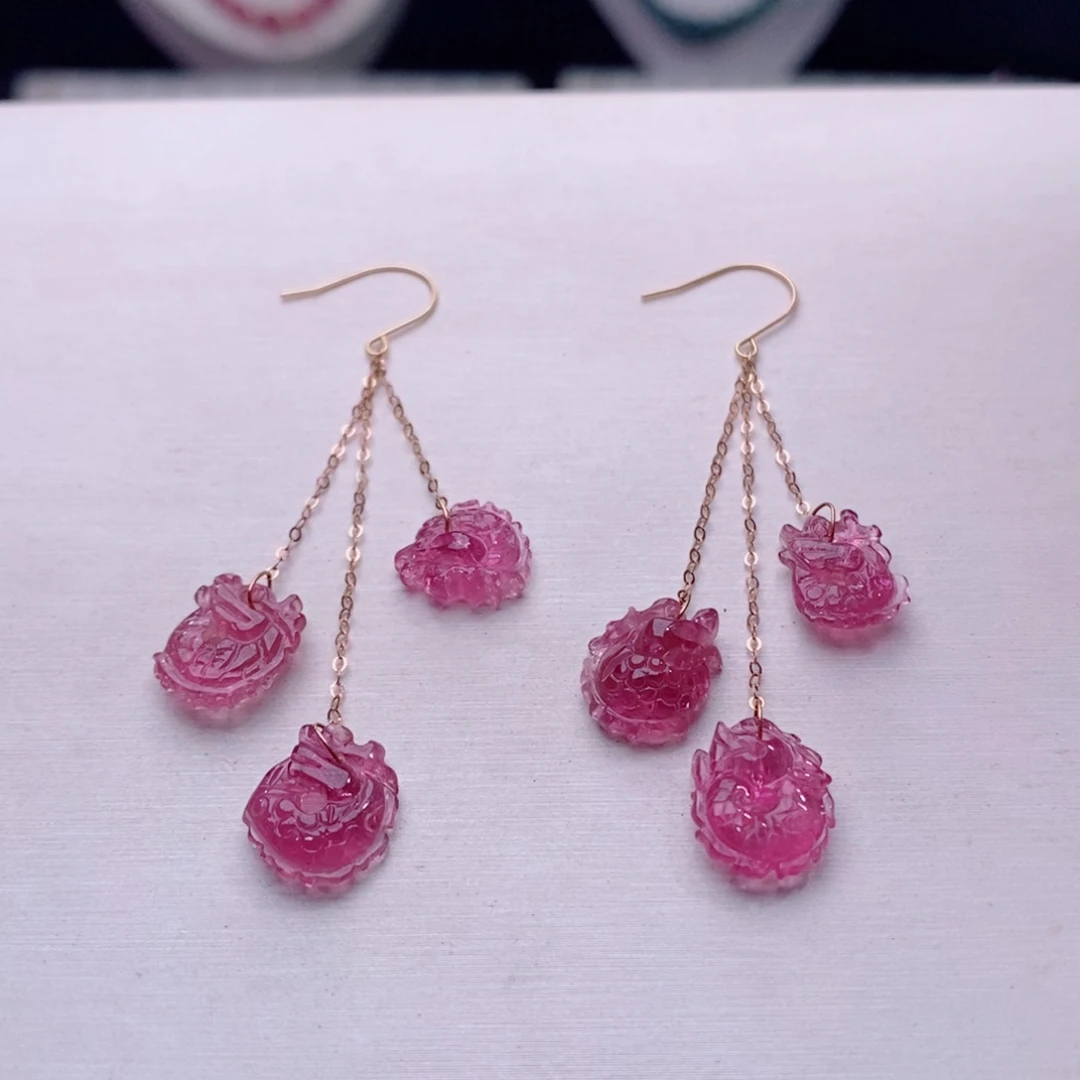 18K金镶嵌耳饰碧玺龙扣耳钩yy