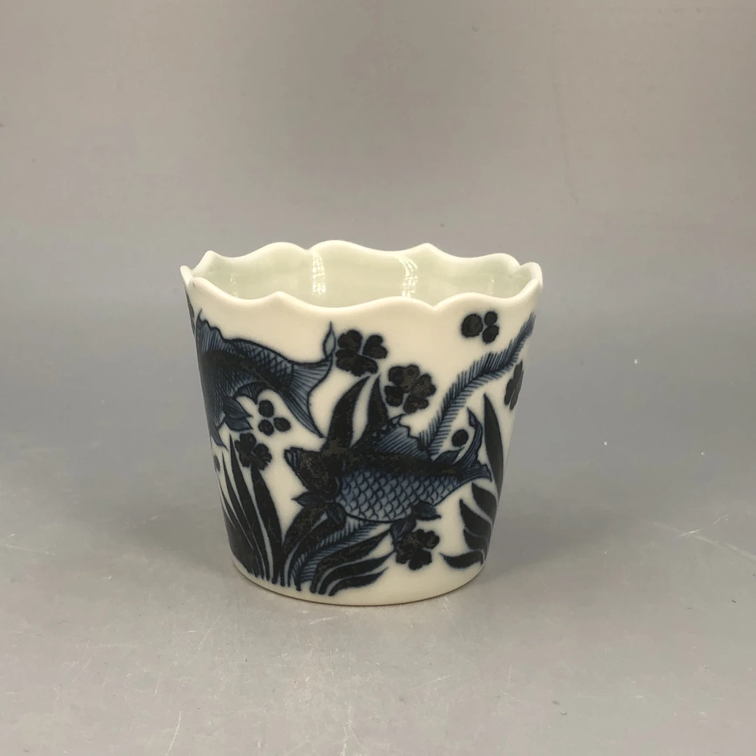 【景德镇瓷器】元邑 鱼藻纹花口杯 yy0074