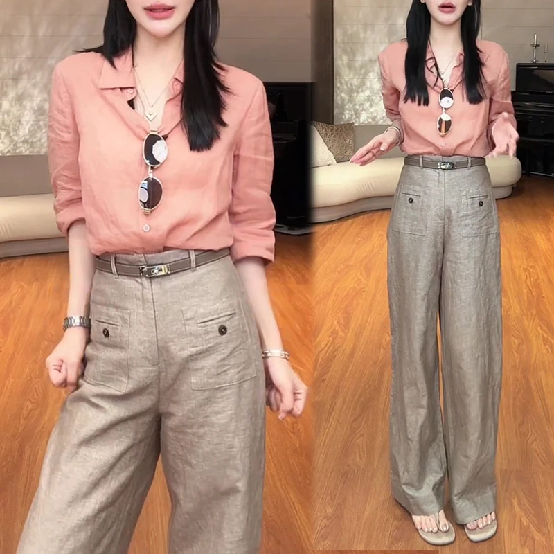 纯色简约百搭老钱风中袖翻领衬衫2025夏季新款流行时尚女装衬衣