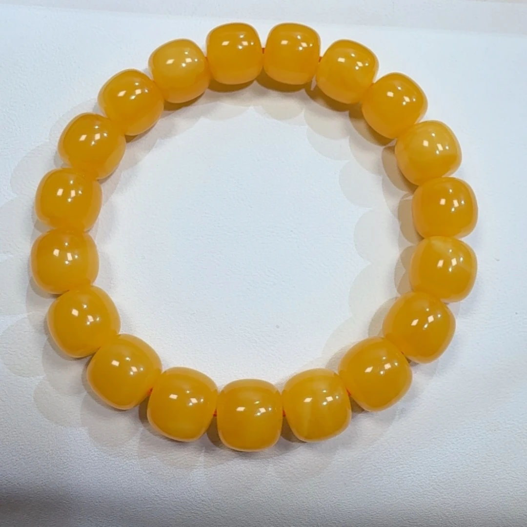 琥珀未镶嵌珠宝奇石12m焦皮同料老型橘红蜡手串20.49