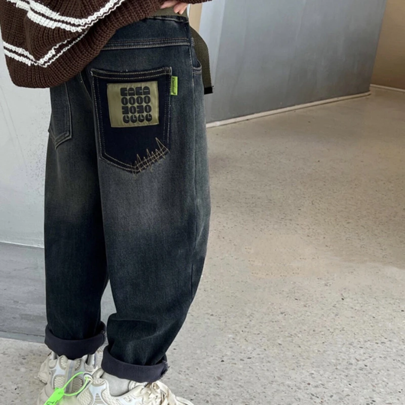 男童宝宝男宝春装牛仔裤新款儿童韩范痞帅气时髦裤子潮潮牌冰丝